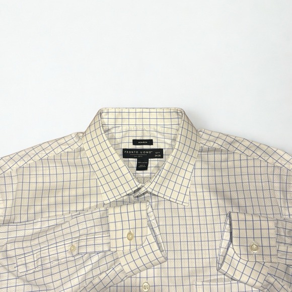 Pronto Uomo Non Iron Blue/ Check Long Sleeve Button Down Shirt-17 1/2 34/35 - Picture 2 of 6